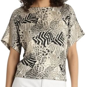 K Arnold 100% Silk Bold Animal Print 90s Vintage Retro Boxy Fit Blouse SZ 10